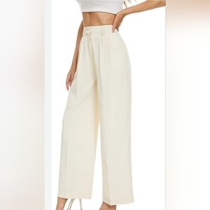 Funyyzo women elastic  waist straight leg high-waisted pleated pants work